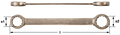 Two views of a straight-type double box-end wrench. The upper view displays the twelve-point wrench in profile, while the lower view shows it laying flat with measurement annotations indicating sizes at each end, labeled "s1" and "s2